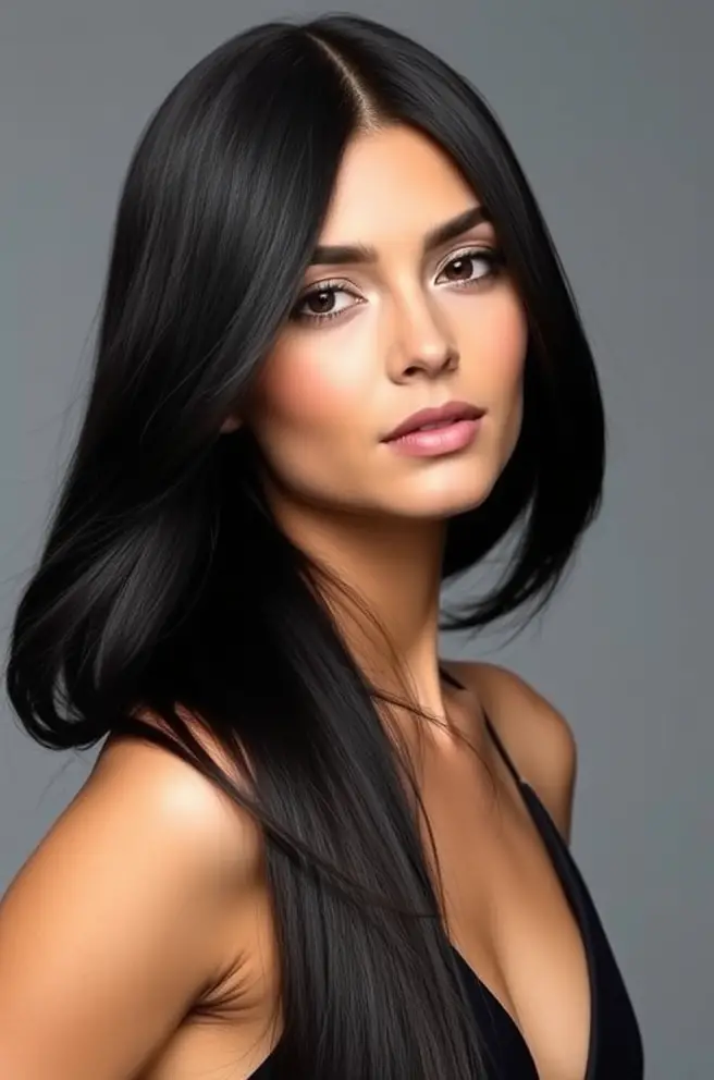 Sleek Straight Black Hair with Middle Part