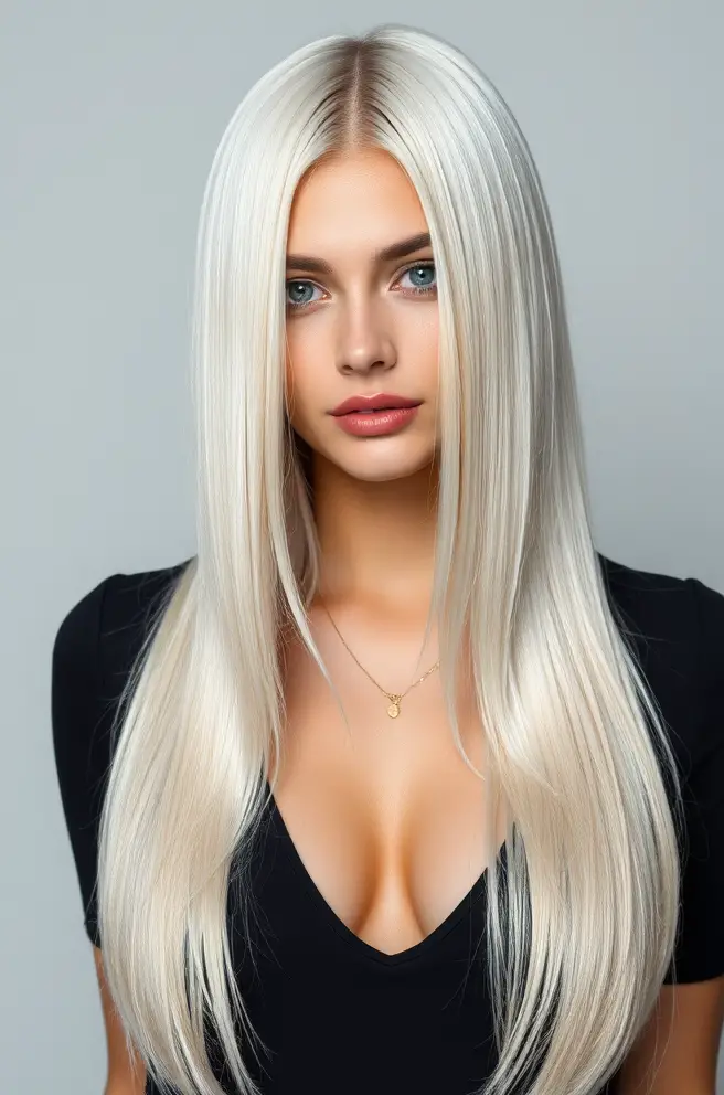 Sleek Straight Platinum Blonde Hair