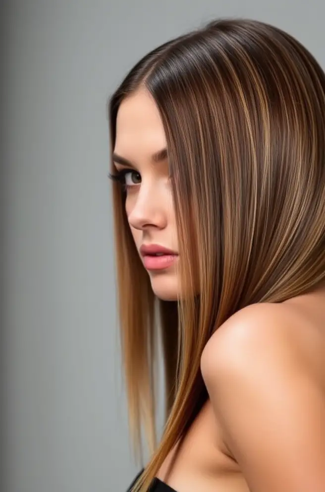 Straight Dark Blonde Hair with Glossy Finish