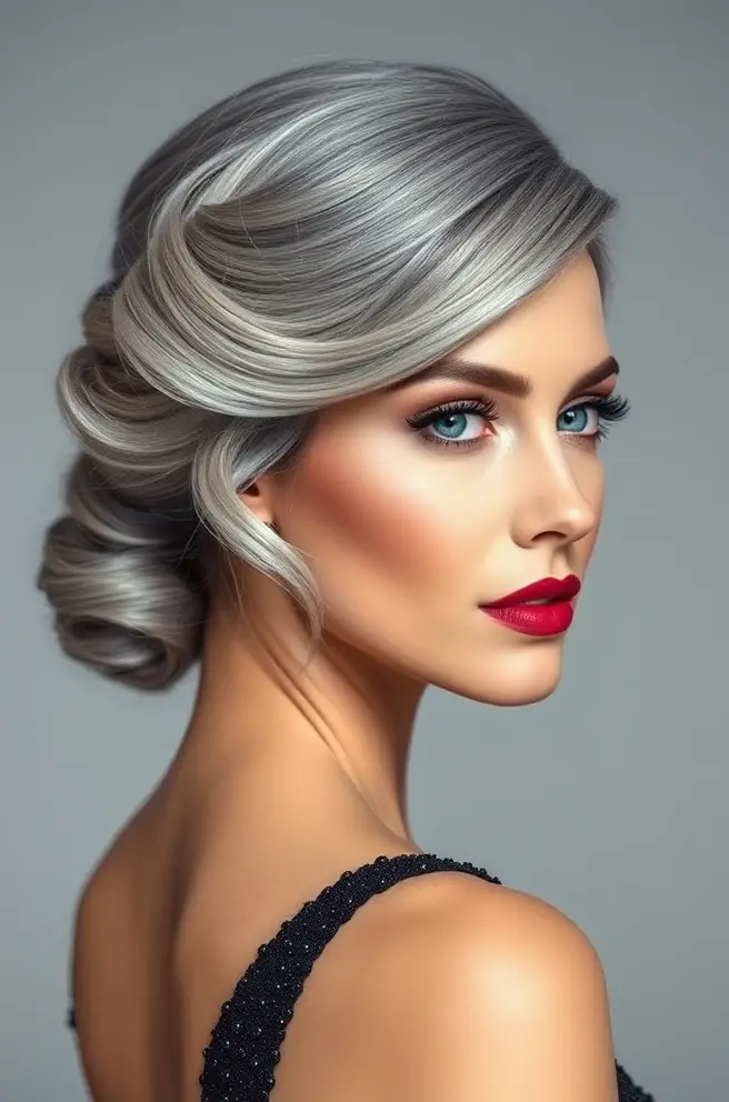 Stunning Gray Hair Updo for Elegant Occasions