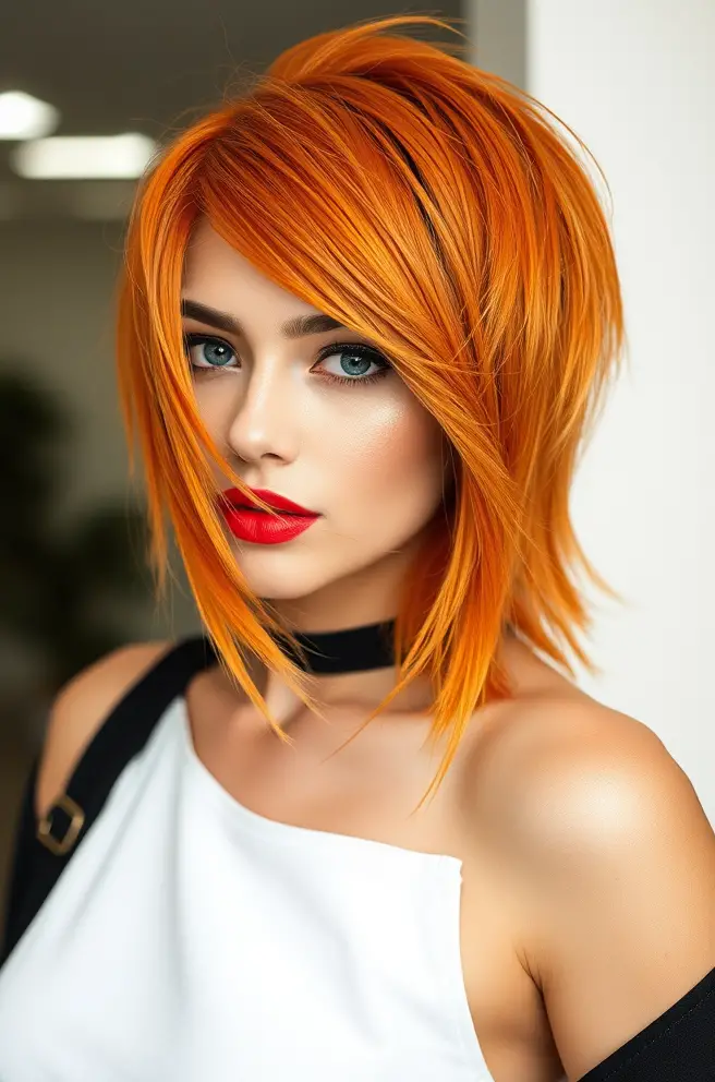 Stylish Asymmetrical Orange Anime Hair