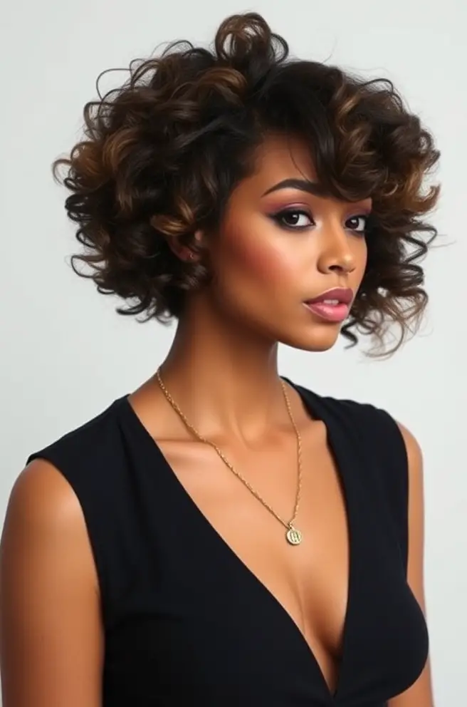 Stylish Curly Hair with Blowout Low Taper Fade