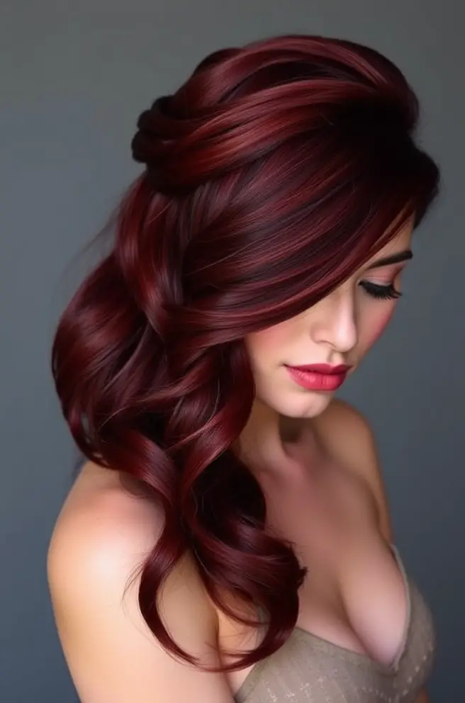 Stylish Dark Red Hair Half-Up Hairstyles