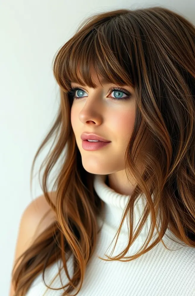 Textured Brown Hair Bangs for a Fresh Vibe