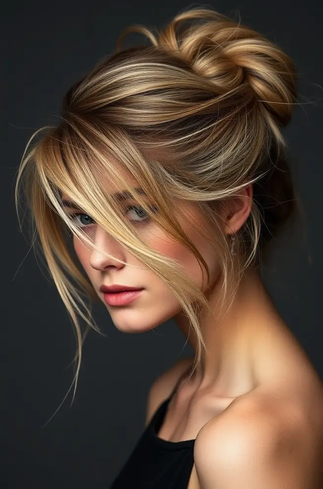 Textured Dark Blonde Hair in a Messy Updo