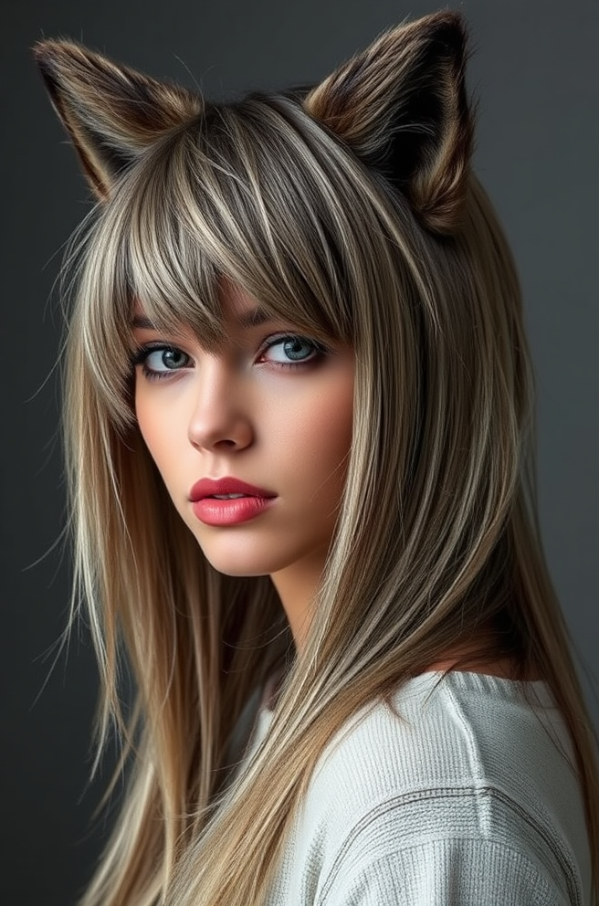 Textured Wolf Cut Long Hair with Feathered Bangs