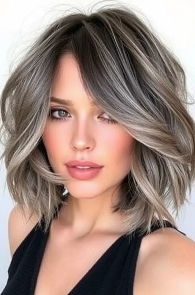 Trendy Gray Hair Bob with Textured Waves