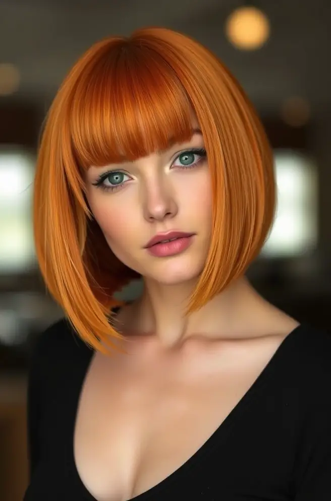 Trendy Orange Hair Bob for a Sleek Finish