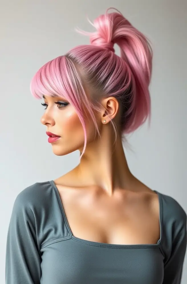 Trendy Pink Lemon Hair in a High Ponytail