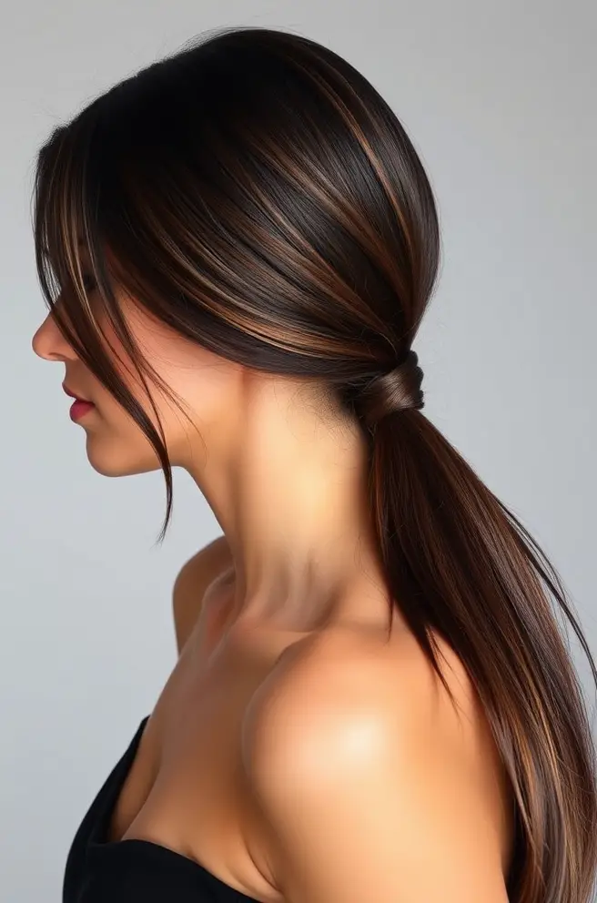 Trendy Straight Hair in a Low Ponytail