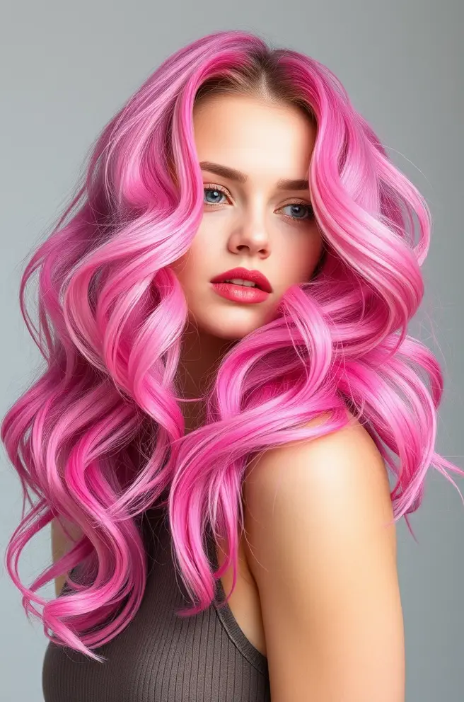 Unique Pink Lemon Hair with Waves