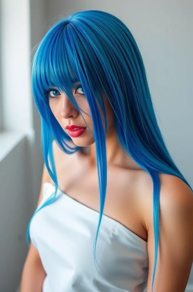 Vibrant Blue Straight Anime Hair Inspiration