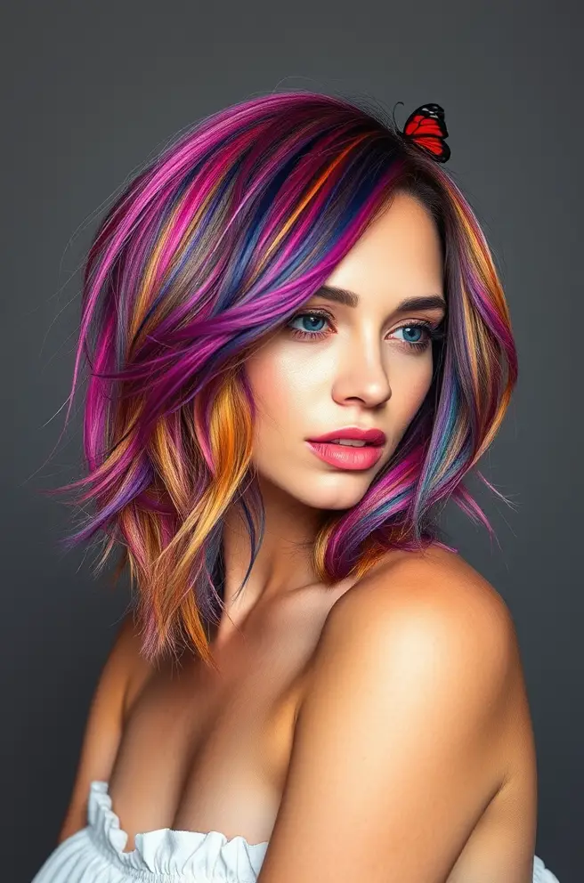 Vibrant Butterfly Haircut for Colorful Highlights