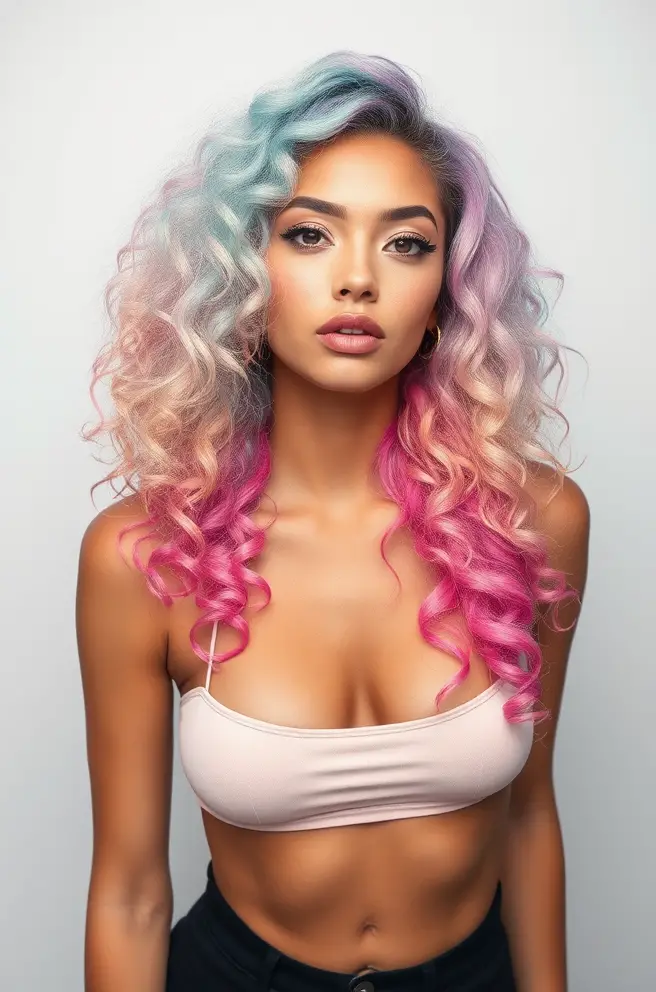 Vibrant Curly Hair Mullet with Pastel Colors