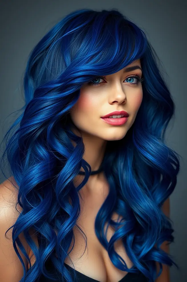 Vibrant Dark Blue Hair Waves for a Fun Vibe