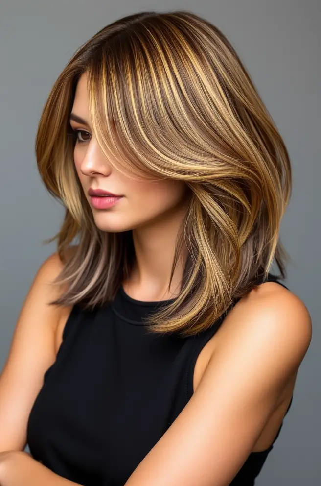 Vibrant Layered Shoulder-Length Hair with Highlights