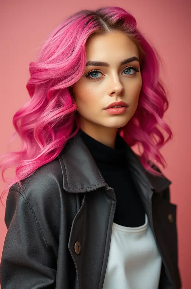 - Vibrant Pink Wavy Hair for Effortless Style