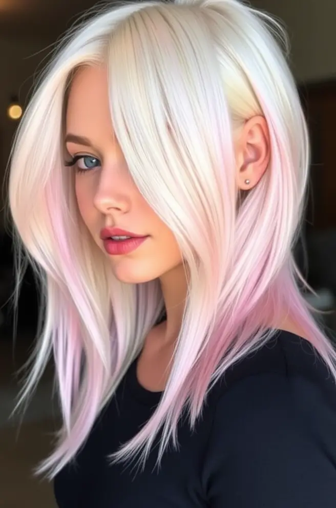 Vibrant Platinum Blonde Hair with Pastel Tips