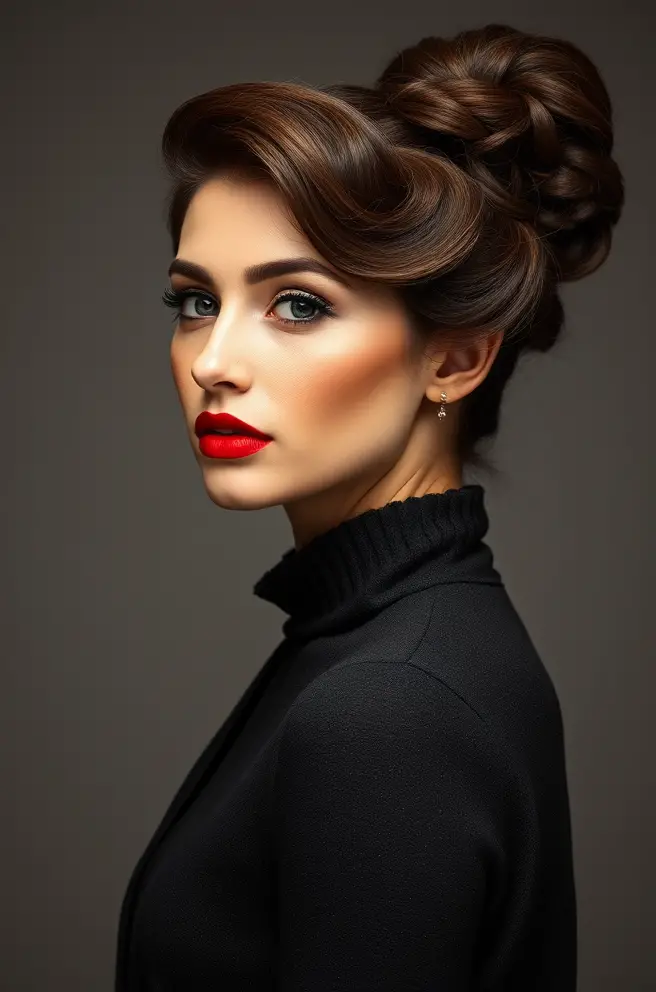 Vintage Brunette Updo for Timeless Sophistication