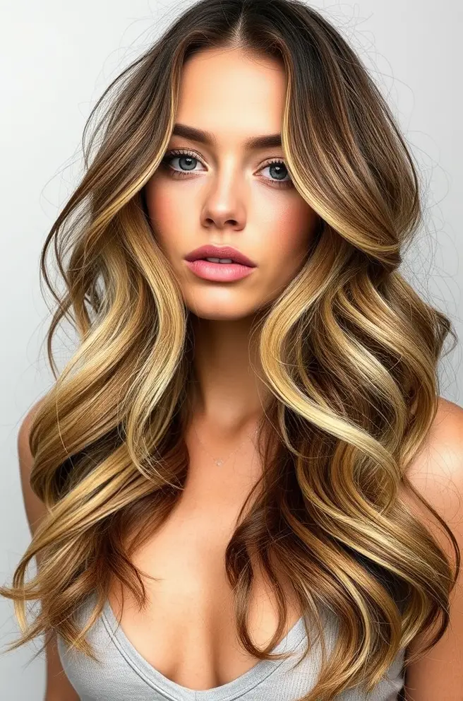 Warm Bronde Waves with Subtle Lowlights