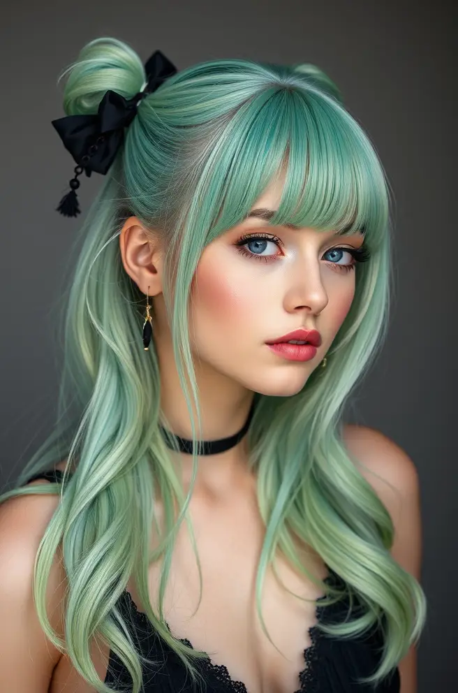 Whimsical Pastel Green Anime Hair Styles