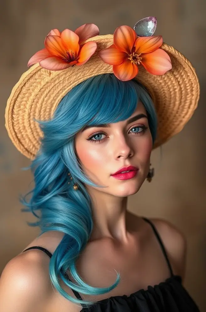 Whimsical Sky Blue Hair Designs for Women